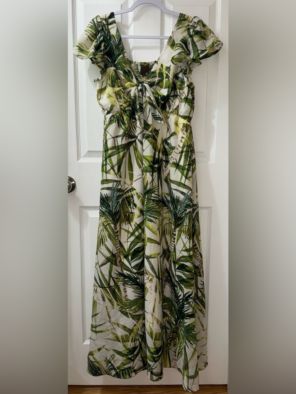 NWOT Taylor Women Bamboo Print Short-Sleeve Lined Long Polyester Dress Size 10
